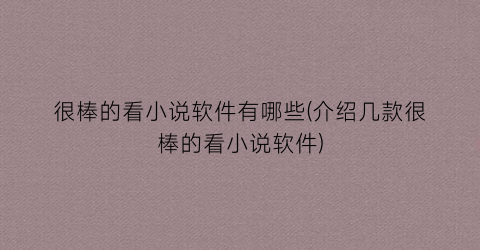 很棒的看小说软件有哪些(介绍几款很棒的看小说软件)