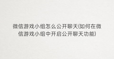 微信游戏小组怎么公开聊天(如何在微信游戏小组中开启公开聊天功能)