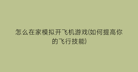 怎么在家模拟开飞机游戏(如何提高你的飞行技能)