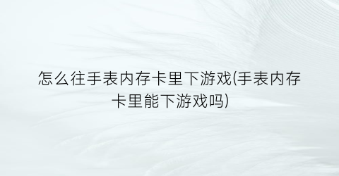 “怎么往手表内存卡里下游戏(手表内存卡里能下游戏吗)