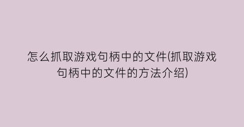 怎么抓取游戏句柄中的文件(抓取游戏句柄中的文件的方法介绍)