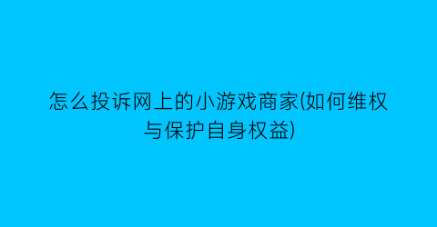 “怎么投诉网上的小游戏商家(如何维权与保护自身权益)