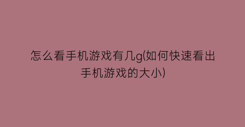 怎么看手机游戏有几g(如何快速看出手机游戏的大小)