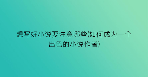 想写好小说要注意哪些(如何成为一个出色的小说作者)