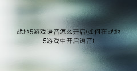 “战地5游戏语音怎么开启(如何在战地5游戏中开启语音)