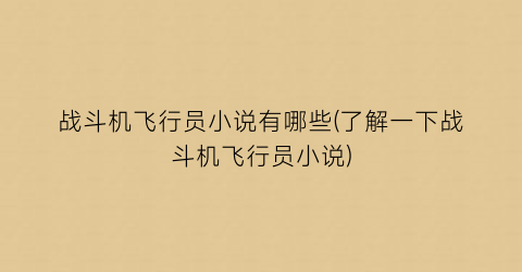 战斗机飞行员小说有哪些(了解一下战斗机飞行员小说)