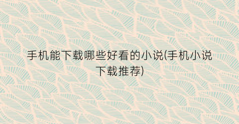 手机能下载哪些好看的小说(手机小说下载推荐)