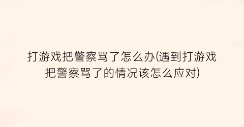 打游戏把警察骂了怎么办(遇到打游戏把警察骂了的情况该怎么应对)