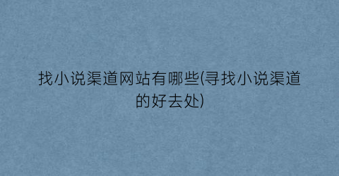 找小说渠道网站有哪些(寻找小说渠道的好去处)