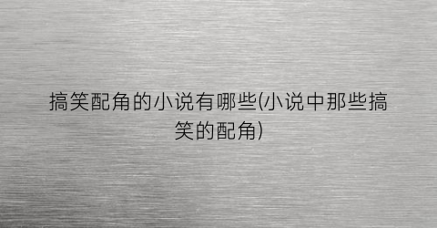 搞笑配角的小说有哪些(小说中那些搞笑的配角)