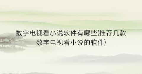 数字电视看小说软件有哪些(推荐几款数字电视看小说的软件)