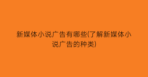 新媒体小说广告有哪些(了解新媒体小说广告的种类)