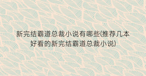 新完结霸道总裁小说有哪些(推荐几本好看的新完结霸道总裁小说)