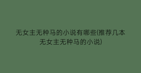 无女主无种马的小说有哪些(推荐几本无女主无种马的小说)
