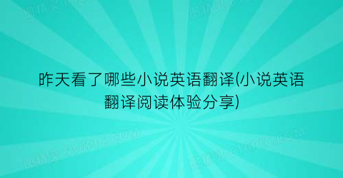 昨天看了哪些小说英语翻译(小说英语翻译阅读体验分享)