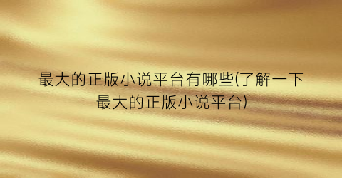 最大的正版小说平台有哪些(了解一下最大的正版小说平台)