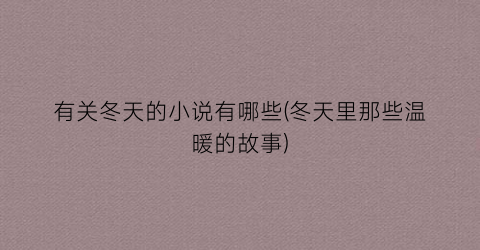 有关冬天的小说有哪些(冬天里那些温暖的故事)