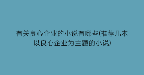 有关良心企业的小说有哪些(推荐几本以良心企业为主题的小说)