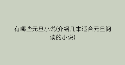 有哪些元旦小说(介绍几本适合元旦阅读的小说)