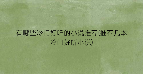 有哪些冷门好听的小说推荐(推荐几本冷门好听小说)
