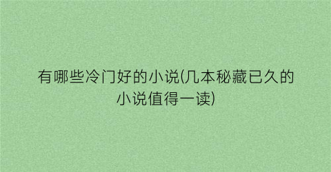 有哪些冷门好的小说(几本秘藏已久的小说值得一读)