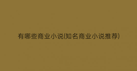 有哪些商业小说(知名商业小说推荐)