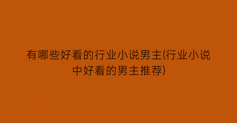 有哪些好看的行业小说男主(行业小说中好看的男主推荐)