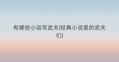 有哪些小说写武夫(经典小说里的武夫们)
