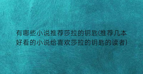 有哪些小说推荐莎拉的钥匙(推荐几本好看的小说给喜欢莎拉的钥匙的读者)