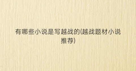 有哪些小说是写越战的(越战题材小说推荐)