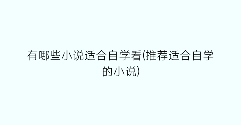 有哪些小说适合自学看(推荐适合自学的小说)