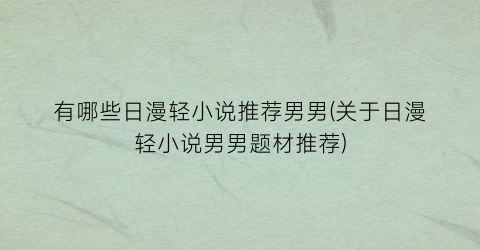 有哪些日漫轻小说推荐男男(关于日漫轻小说男男题材推荐)