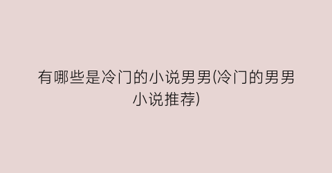 有哪些是冷门的小说男男(冷门的男男小说推荐)