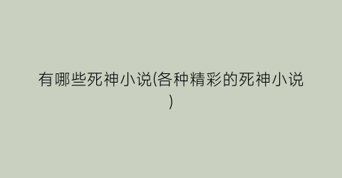 有哪些死神小说(各种精彩的死神小说)