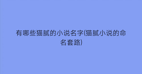有哪些猫腻的小说名字(猫腻小说的命名套路)