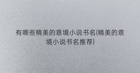 有哪些精美的意境小说书名(精美的意境小说书名推荐)