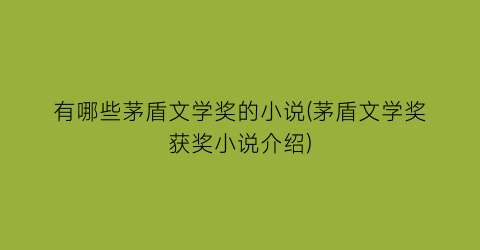 有哪些茅盾文学奖的小说(茅盾文学奖获奖小说介绍)