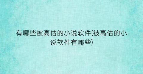 有哪些被高估的小说软件(被高估的小说软件有哪些)