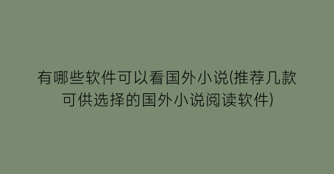 有哪些软件可以看国外小说(推荐几款可供选择的国外小说阅读软件)