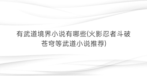 有武道境界小说有哪些(火影忍者斗破苍穹等武道小说推荐)