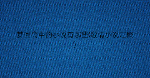 梦回高中的小说有哪些(激情小说汇聚)