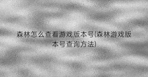 森林怎么查看游戏版本号(森林游戏版本号查询方法)