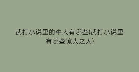 武打小说里的牛人有哪些(武打小说里有哪些惊人之人)