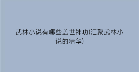 武林小说有哪些盖世神功(汇聚武林小说的精华)