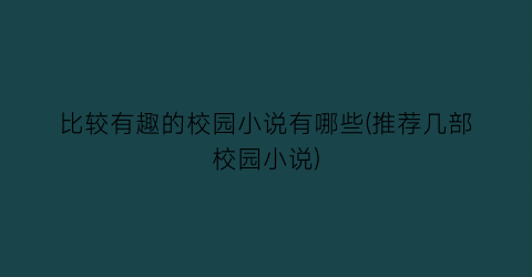 比较有趣的校园小说有哪些(推荐几部校园小说)