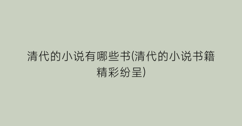 清代的小说有哪些书(清代的小说书籍精彩纷呈)