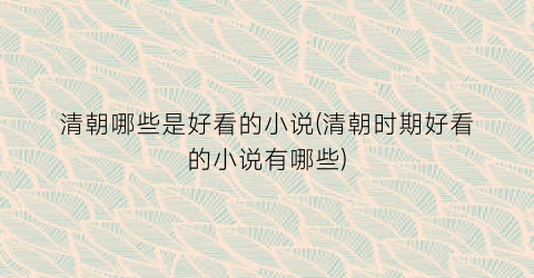 清朝哪些是好看的小说(清朝时期好看的小说有哪些)