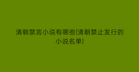 清朝禁言小说有哪些(清朝禁止发行的小说名单)
