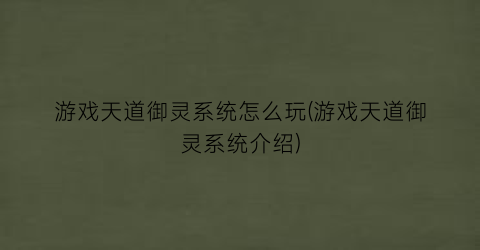 “游戏天道御灵系统怎么玩(游戏天道御灵系统介绍)