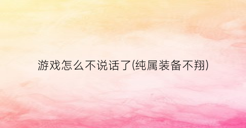 “游戏怎么不说话了(纯属装备不翔)